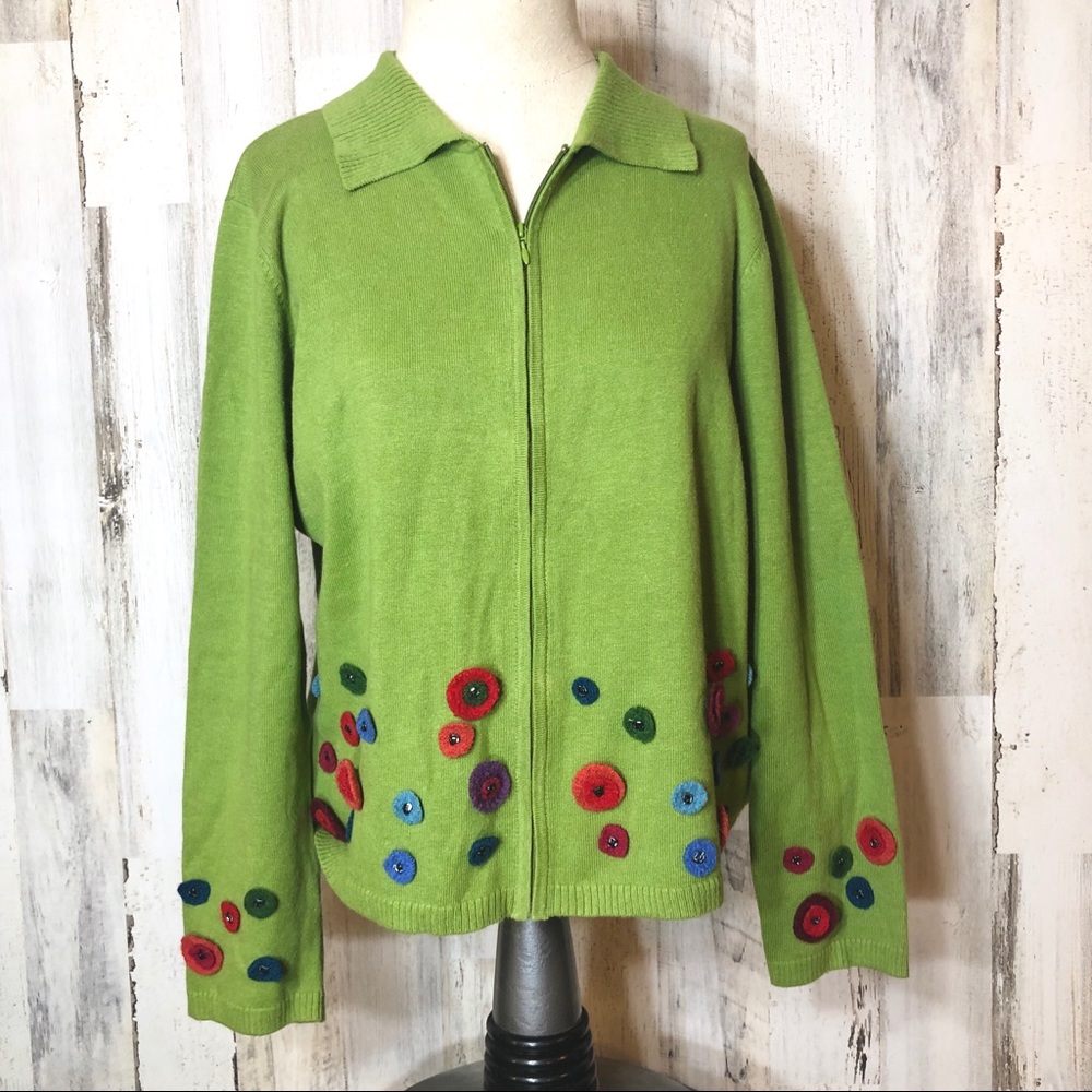 Acorn Green Embellished Zip Sweater